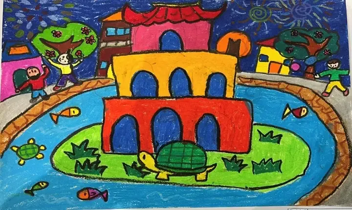 Mẫu vẽ tranh trường học đơn giản cho học sinh tiểu học