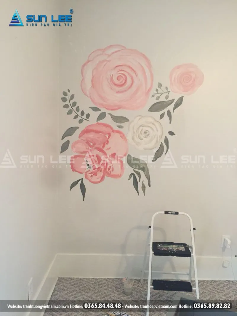 Mẫu vẽ tranh tường hoa hồng đỏ cổ điển đầy quyền quý - Mẫu 11