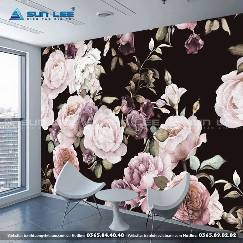 Mẫu vẽ tranh tường hoa hồng đơn sắc sang trọng và tối giản - Mẫu 8