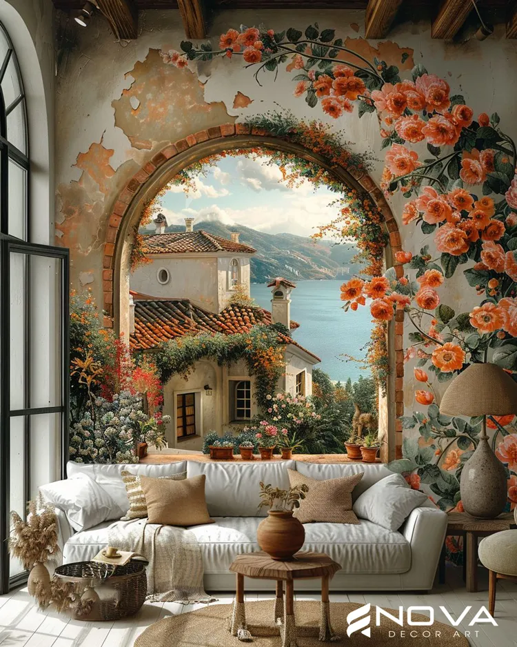 Mẫu vẽ tranh tường hoa hồng phong cách hiện đại cho chung cư - Mẫu 4