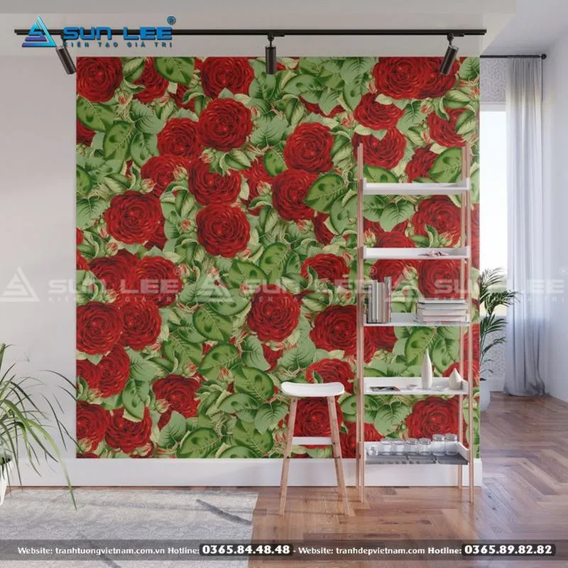 Mẫu vẽ tranh tường hoa hồng rủ xuống từ trần nhà cực độc đáo - Mẫu 20