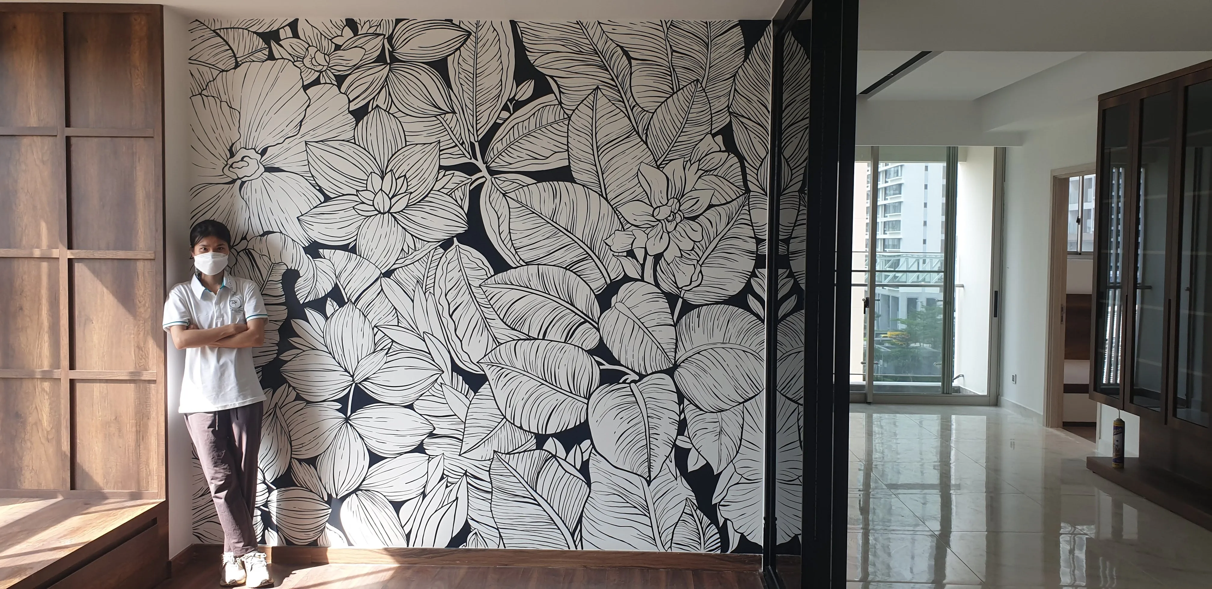 Mẫu vẽ tranh tường nhà ở đẹp tại phòng khách tạo điểm nhấn sang trọng