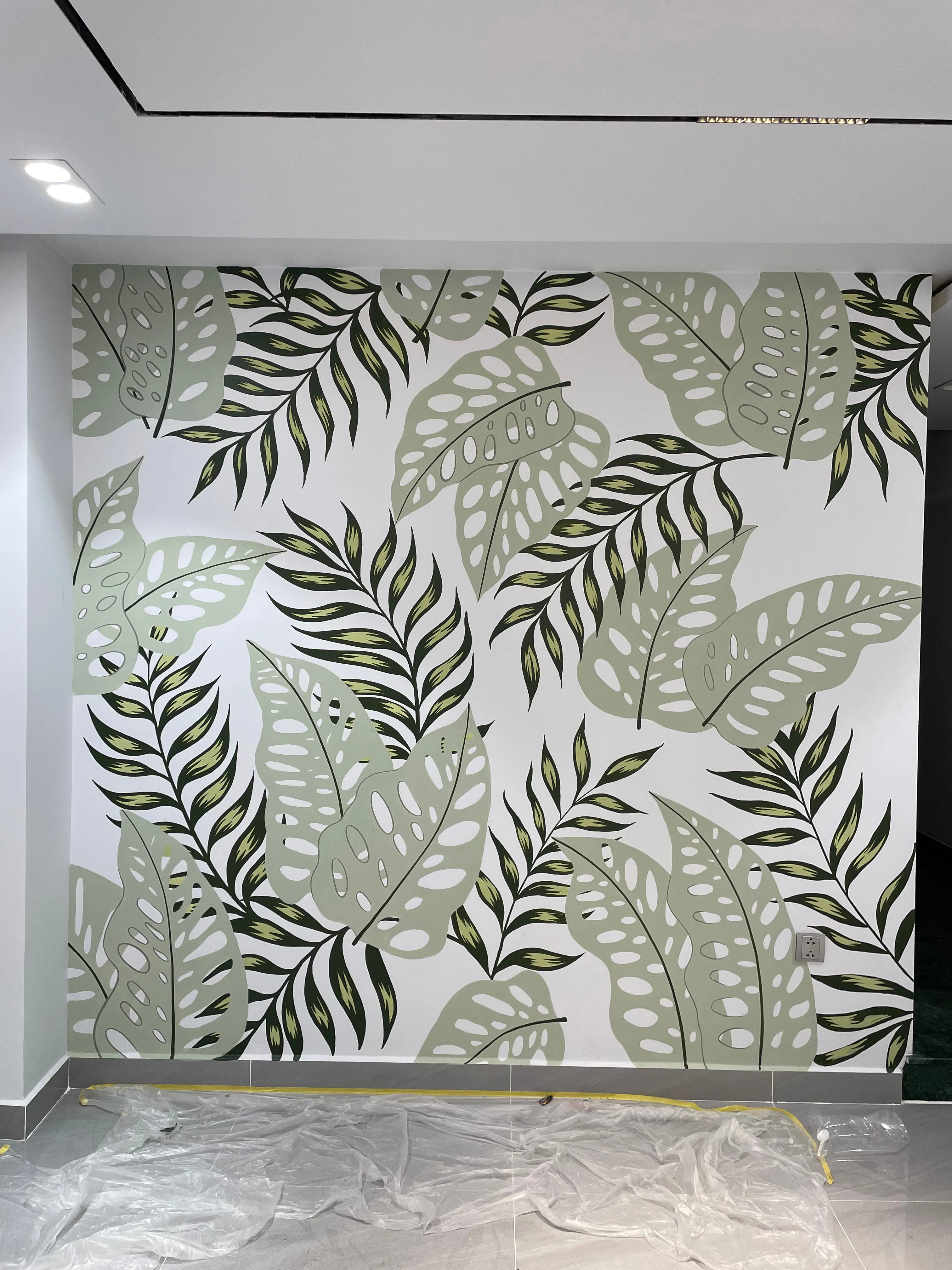 Mẫu vẽ tranh tường nhà ở phong cách trừu tượng đầy cá tính cho phòng khách