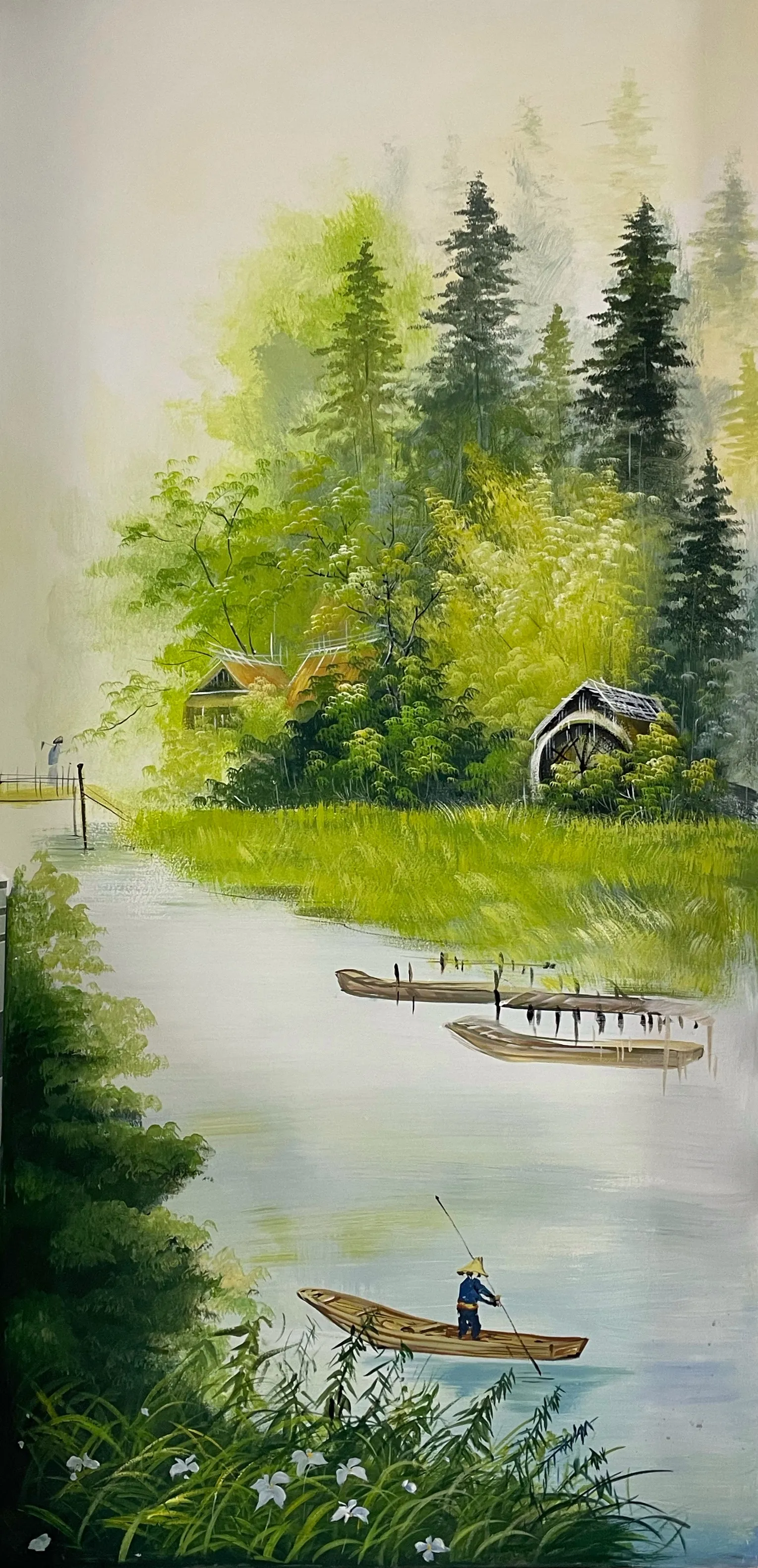 Mẫu vẽ tranh tường nhà ở phòng khách phong cách hiện đại tối giản