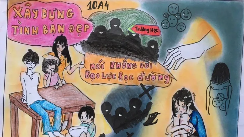 Mẫu vẽ tranh về tệ nạn xã hội bạo lực học đường phản ánh thực trạng đau lòng