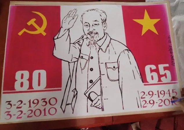 Tranh cổ động kỷ niệm 80 năm thành lập Đảng và 65 năm Quốc khánh Việt Nam