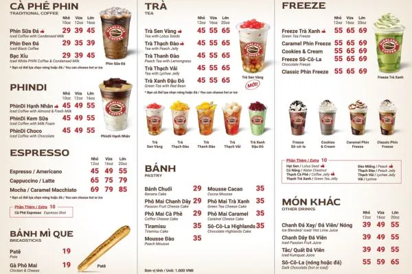 Menu quán đa dạng