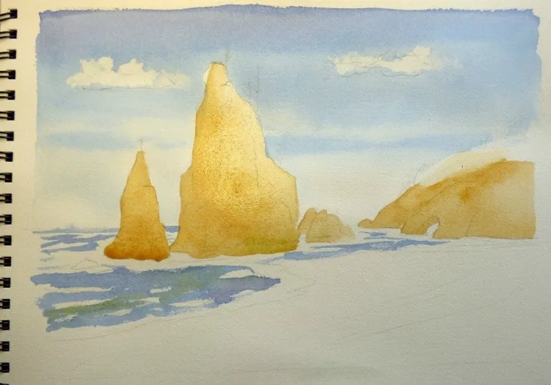 Kỹ thuật phủ màu bầu trời và đại dương trong tranh tô màu nước biển