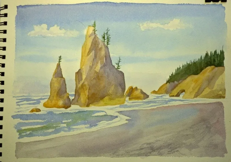 Hoàn thiện các chi tiết góc cạnh trong tranh tô màu nước biển