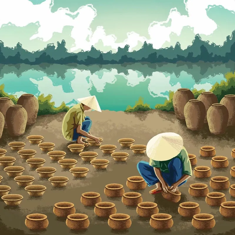 Nét đẹp thủ công trong tranh vẽ làng nghề truyền thống