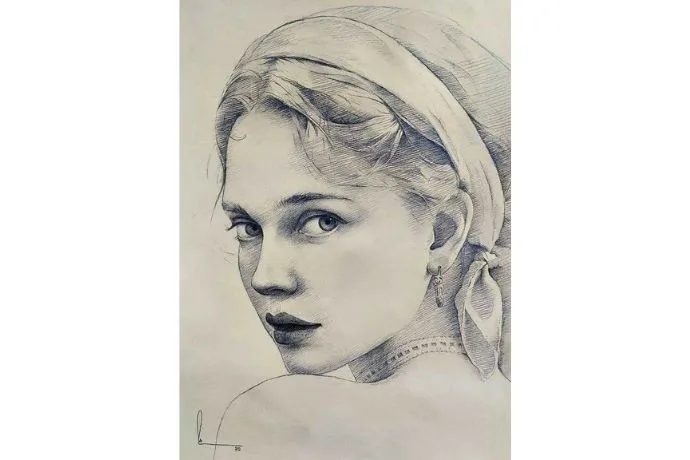 Nét vẽ chì đơn giản nhưng lột tả được vẻ đẹp thanh tú của cô gái