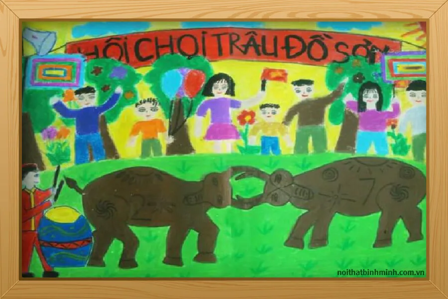 Nét vẽ đầy cá tính của học sinh về những chú trâu trong lễ hội