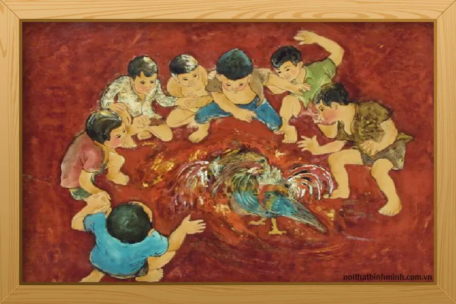 Nét vẽ hồn nhiên của các em nhỏ về lễ hội chọi gà ngày xuân