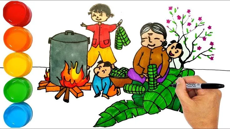 Nét vẽ tinh tế trong ảnh vẽ tranh ngày tết đưa bạn trở về không khí ấm áp