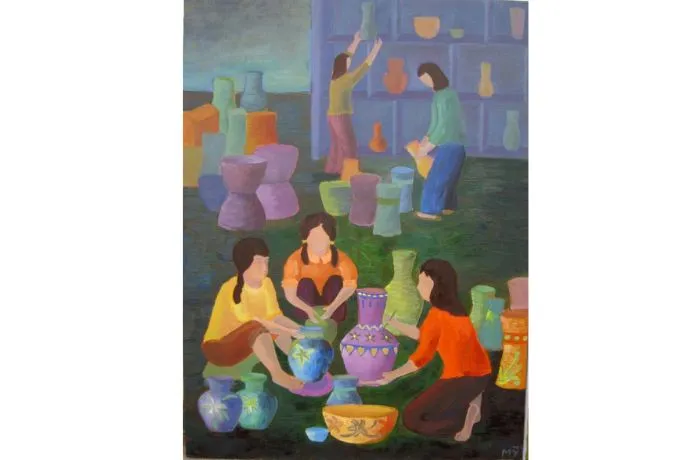 Nghệ nhân gốm xuất hiện trong tranh vẽ truyền thống việt nam đầy sống động