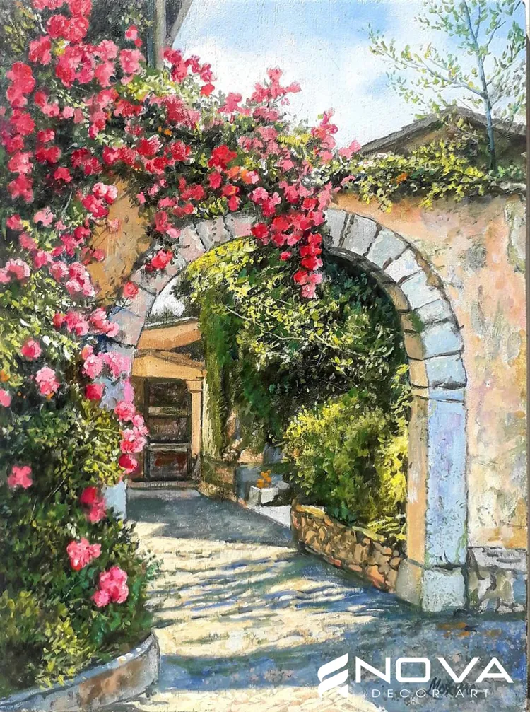 Nghệ thuật vẽ tranh tường hoa hồng leo mềm mại trang trí mảng tường - Mẫu 2