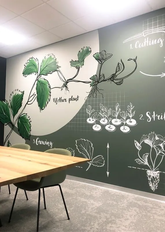 Nghệ thuật vẽ tranh tường tại khu vực quầy bar tạo điểm nhấn chuyên nghiệp