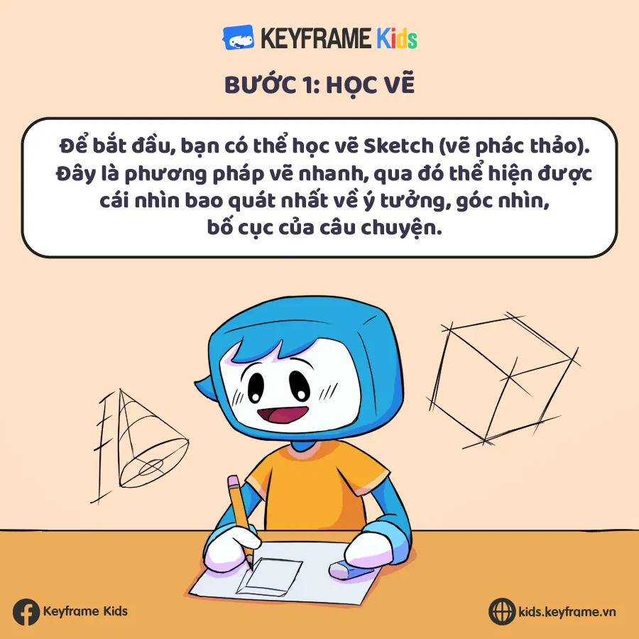 Người học vẽ phác thảo nhân vật truyện tranh cơ bản