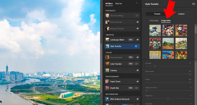 Nhấn chuột vào Image Style để thay đổi phong cách nhanh chóng