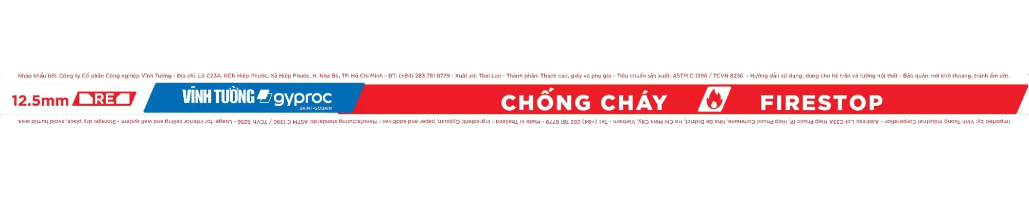 Nhận diện biên tấm thạch cao Chống Cháy Vĩnh Tường-gyproc
