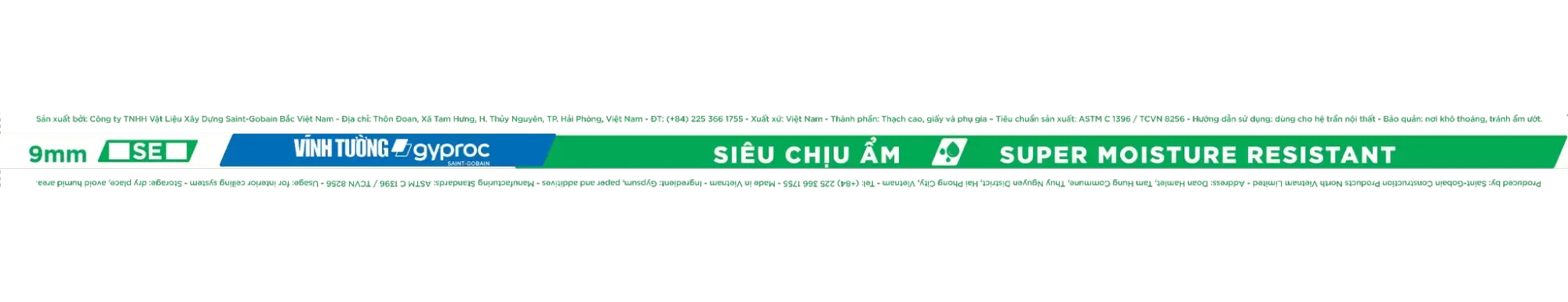 Nhận diện biên tấm thạch cao Siêu Chịu Ẩm Vĩnh Tường-gyproc