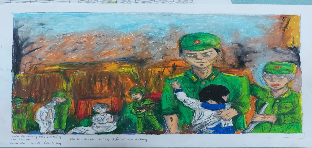 Niềm tự hào hiện rõ trên gương mặt các em khi hoàn thành xong bức tranh ý nghĩa