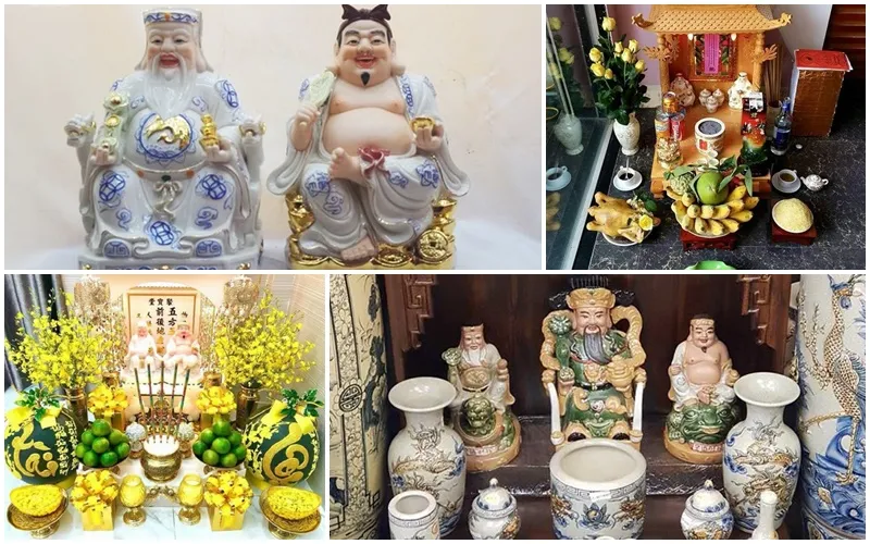 Bộ ba hũ muối gạo nước trên bàn thờ phong thủy