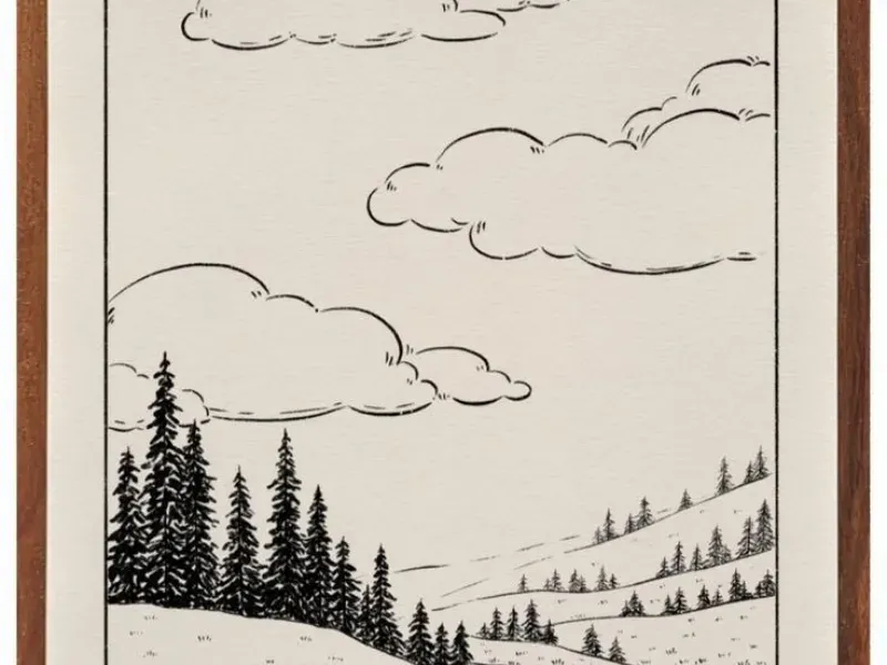 Phác thảo đen trắng phong cảnh núi rừng