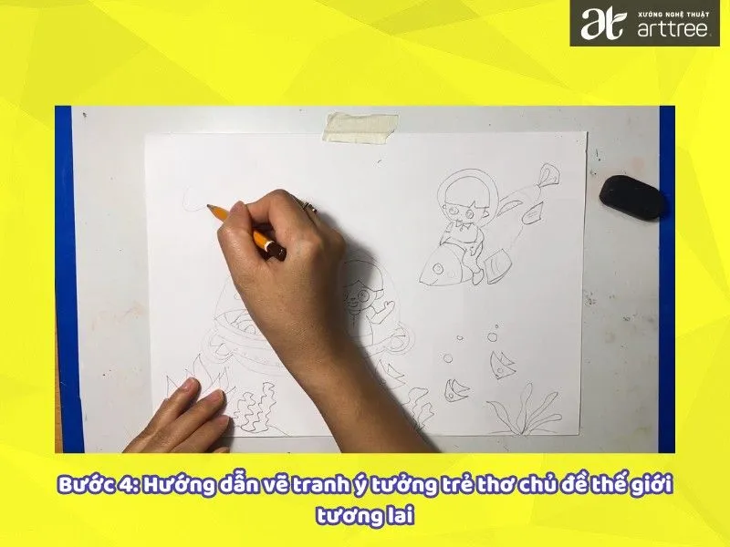 Phác thảo khung cảnh biển sâu trong hướng dẫn vẽ tranh ý tưởng trẻ thơ