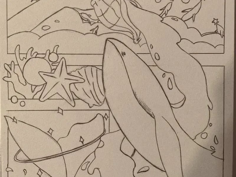 Phác thảo sinh vật biển cá heo và sao biển