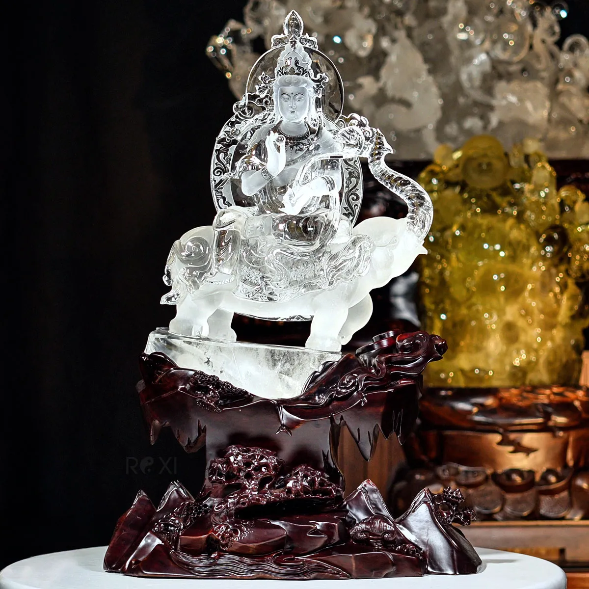 Tượng Phổ Hiền Bồ Tát đá thạch anh trắng