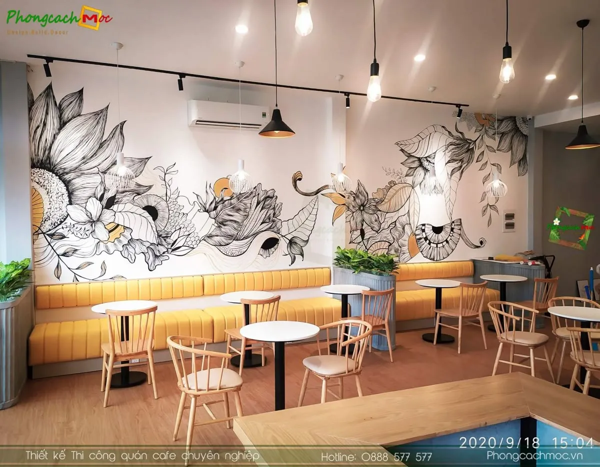 Phong cách vẽ tranh tường nhiệt đới đầy sức sống cho không gian quán cafe