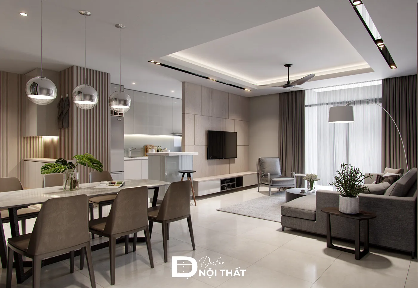 Thiết kế phòng khách liền bếp 16m2 tạo không gian thông thoáng