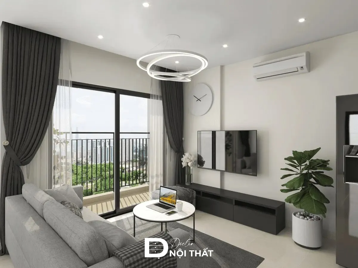 Phòng khách 16m2 tông màu sáng tạo cảm giác rộng rãi