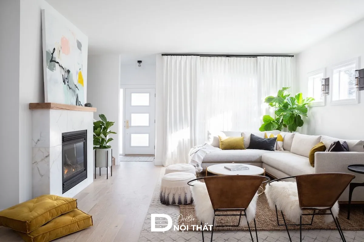 Phòng khách 16m2 tối giản không có tivi