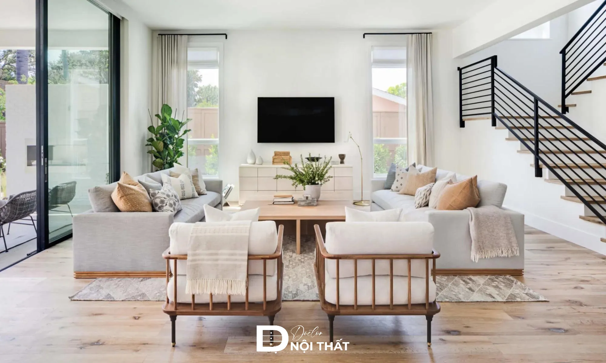 Không gian phòng khách 16m2 tối giản ấm cúng