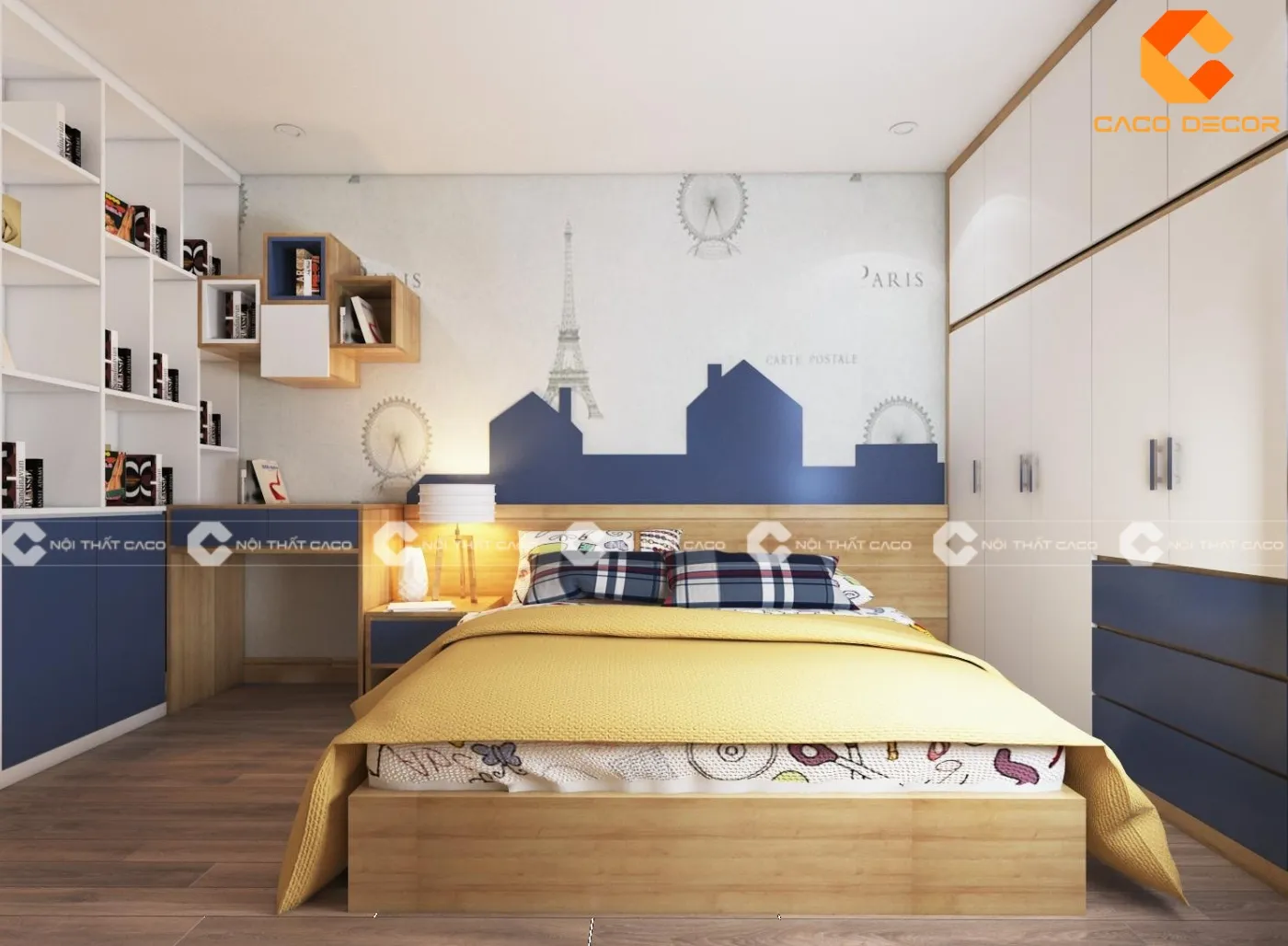 Chủ đề vũ trụ với trần nhà mô phỏng bầu trời sao