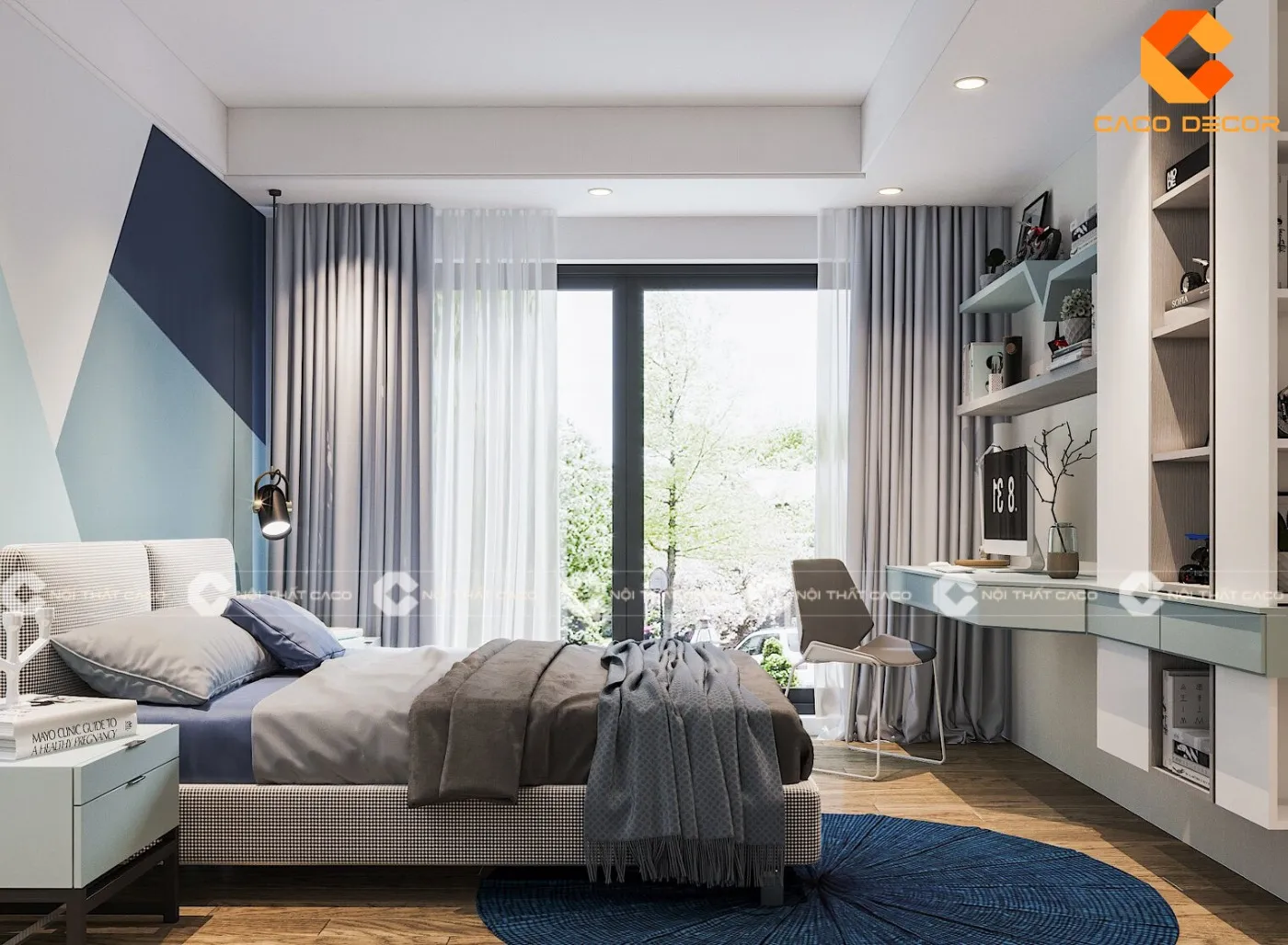 Phối màu xanh dương và trắng tạo không gian thoáng đãng