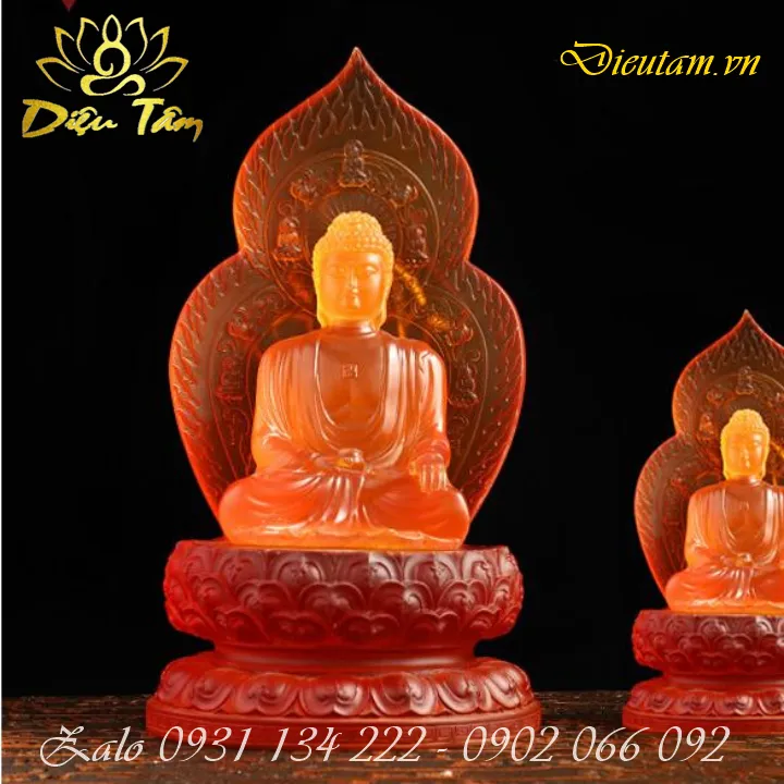 Tượng Phật A Di Đà giả lưu ly kích thước 9cm x 18cm sang trọng