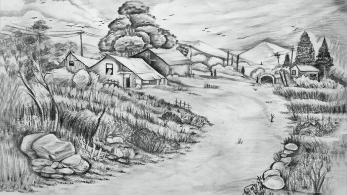 Mẫu 13: Vẽ tranh núi trắng đen