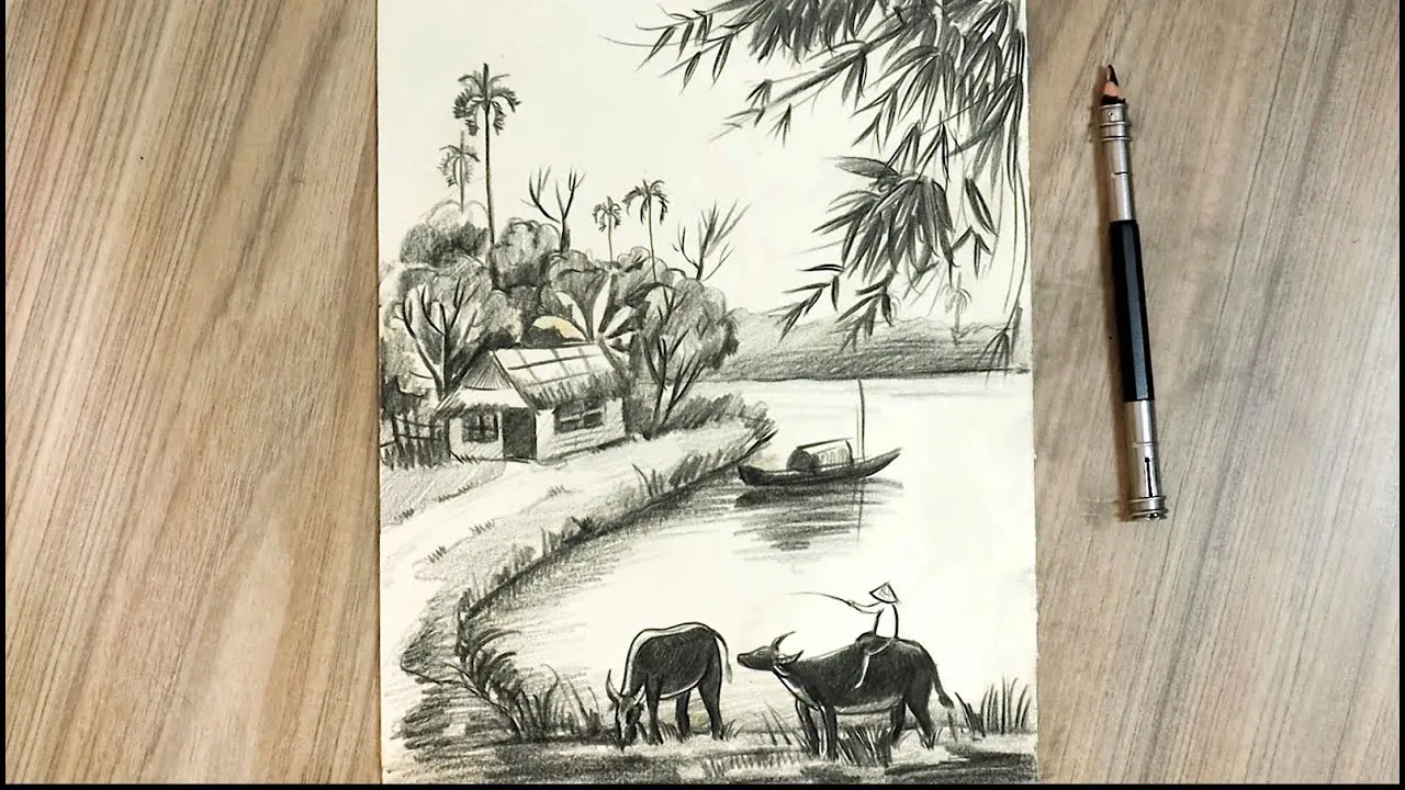 Mẫu 15: Vẽ tranh núi trắng đen