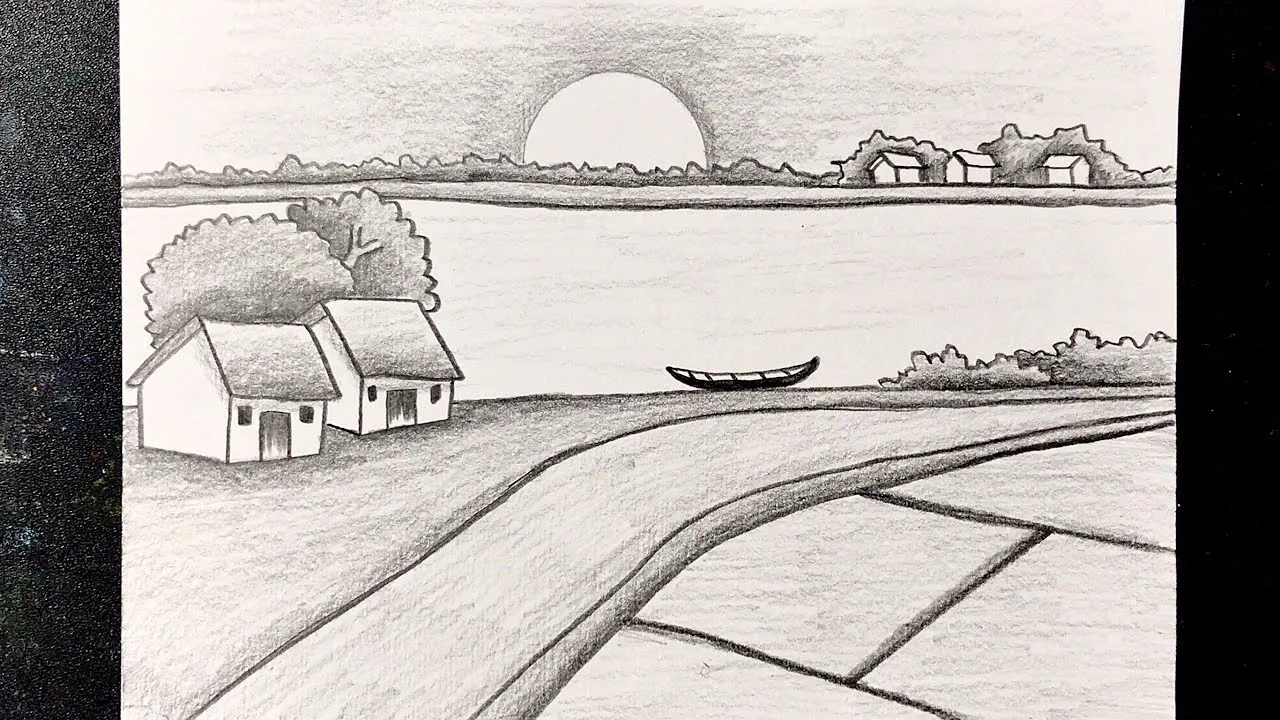 Mẫu 16: Vẽ tranh núi trắng đen