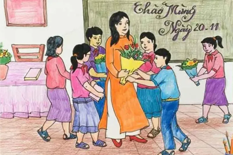 Quy trình thực hiện mẫu tranh vẽ 20 11 đơn giản