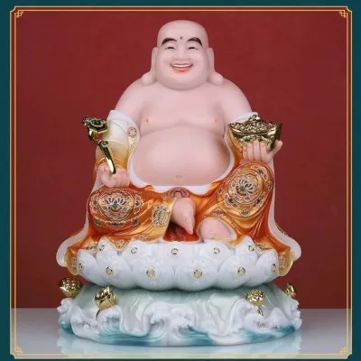 Tượng Phật Di Lặc Bồ Tát Ngồi Đế Non Nước, Bột Đá Áo Cam, Nhiều Kích Thước