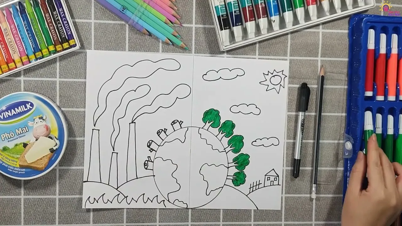 Sáng tạo nghệ thuật giúp trẻ em truyền tải thông điệp vẽ tranh biến đổi khí hậu đơn giản