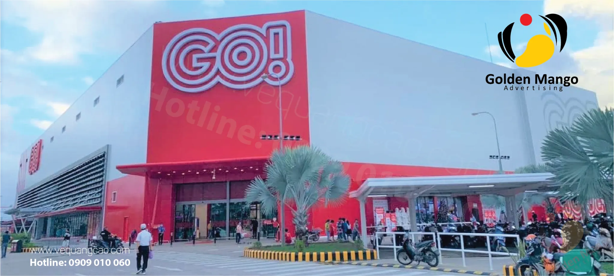 Dự án vẽ tranh quảng cáo logo Siêu thị GO được thực hiện trên vách cao nhà xưởng