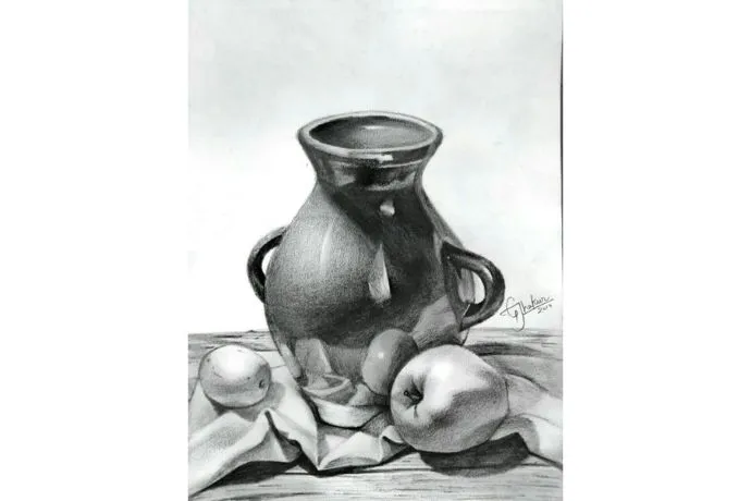 Sự đơn giản trong bố cục tạo nên sức hút riêng cho tranh tĩnh vật bút chì