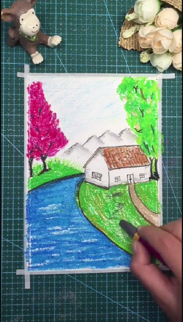 Sử dụng bút màu sáp trắng để tạo độ bóng và hoàn thiện tác phẩm