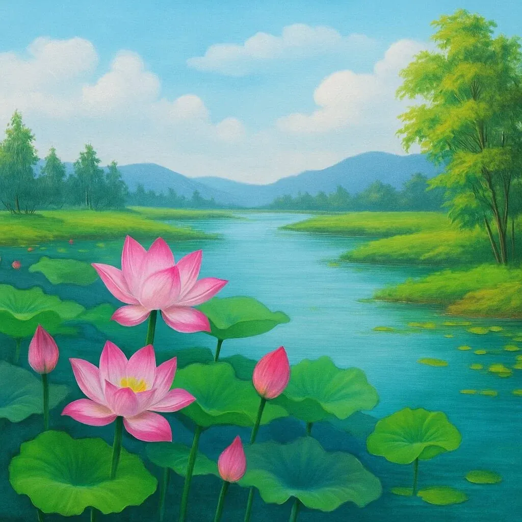 Sử dụng màu nước để tạo hiệu ứng cho tranh vẽ đầm sen đơn giản