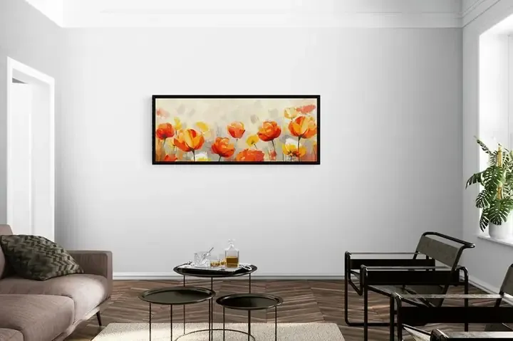 Sự gắn kết gia đình qua bức tranh vẽ cánh đồng hoa tulip cam hạnh phúc